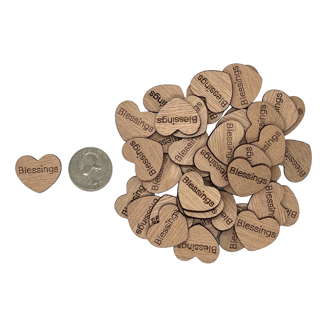 1 inch wood hearts with the word blessings on them confetti