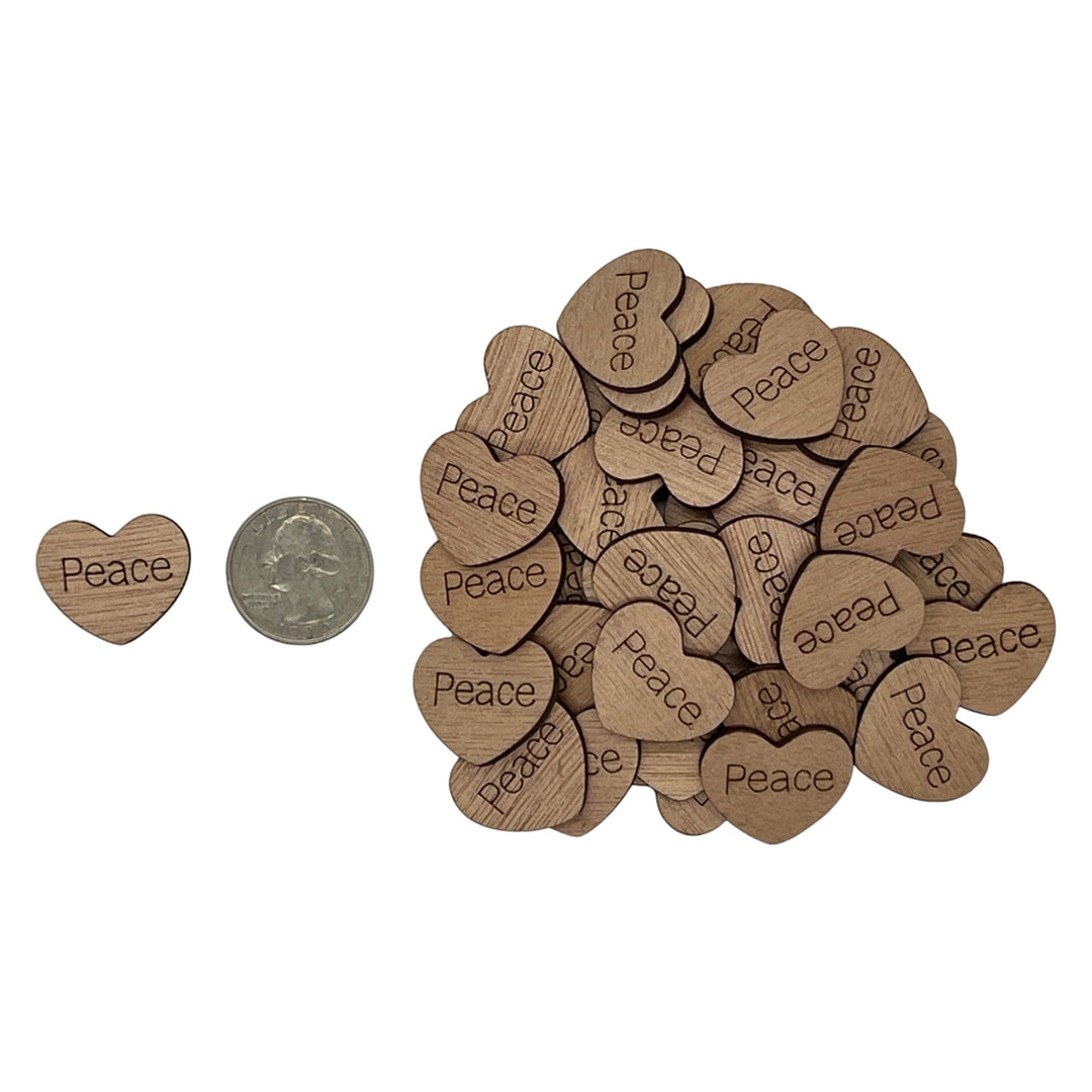 1 inch wood hearts with the word peace on them confetti